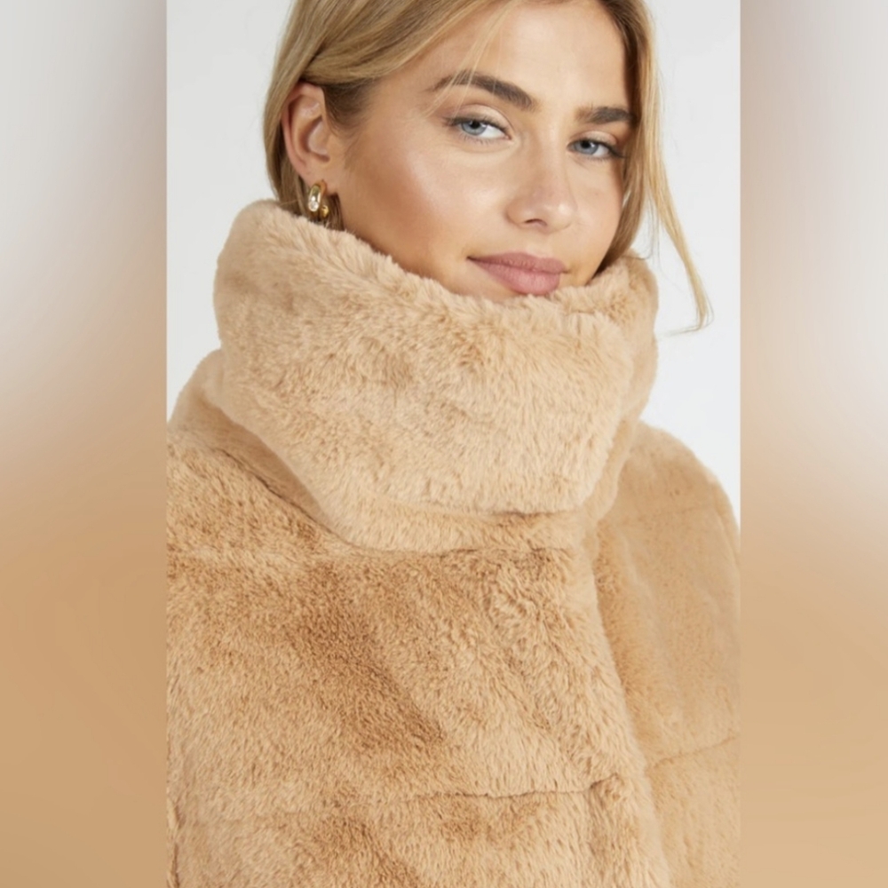 Camel Plush Teddy Faux Fur Puffer XS - NVLT Anthropologie